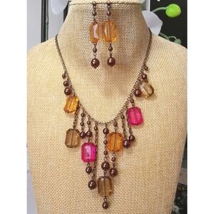 Vintage leucite necklace earring set multi colour